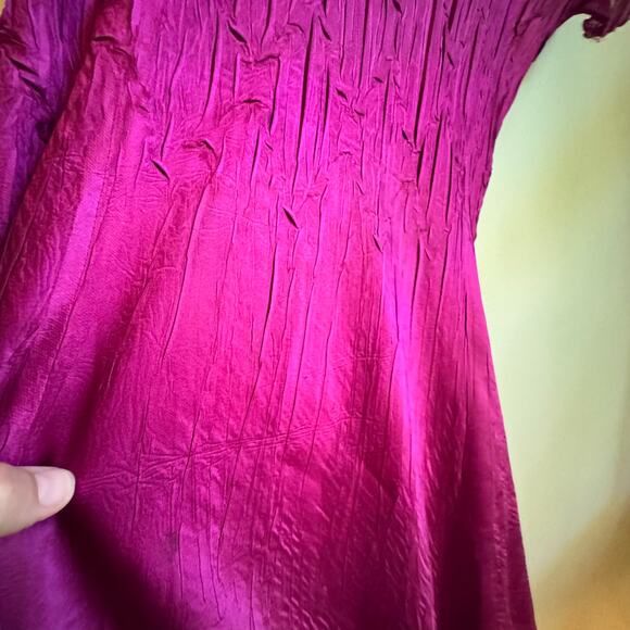 Komarov Fuchsia Purple Short Sleeve V-neck Midi Dress Sheer Sleeves Crinkle XL - Picture 4 of 8